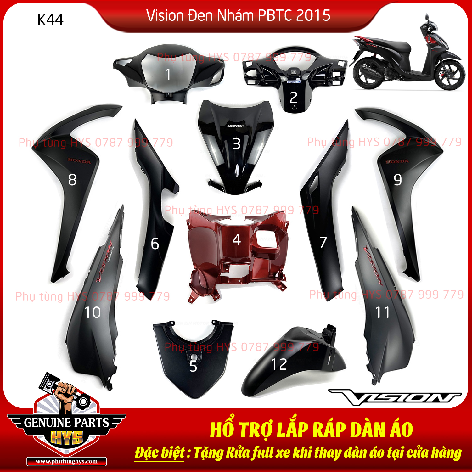 DÀN ÁO VISION K44 ĐEN NHÁM 2015 PHIÊN BẢN TIÊU CHUẨN