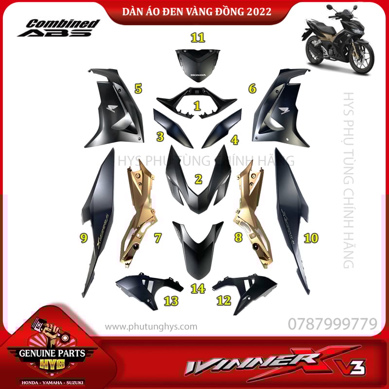 DÀN ÁO WINNER X V3 ĐEN VÀNG (ABS)