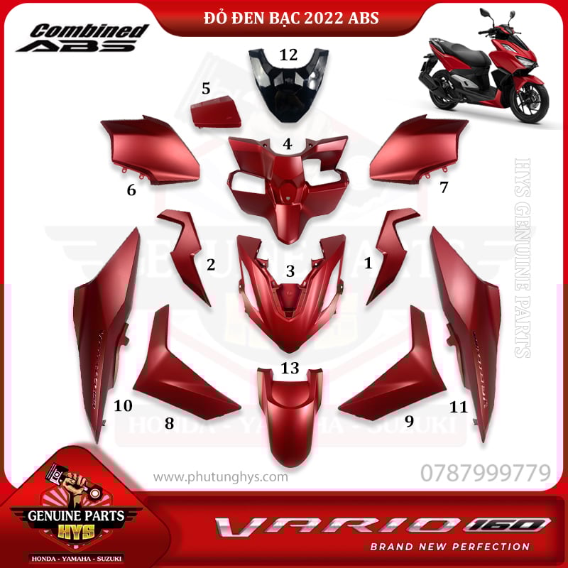 DÀN ÁO VARIO 160 CLICK 160 K2S ĐỎ ĐEN BẠC 2022 (ABS)