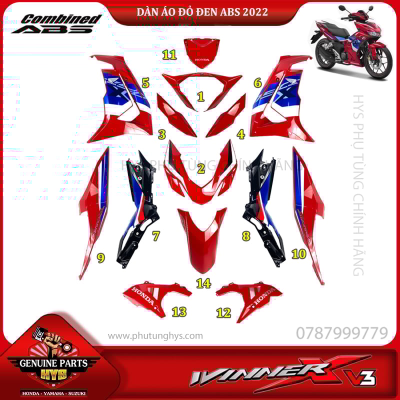 DÀN ÁO WINNER X V3 ĐỎ ĐEN (ABS)