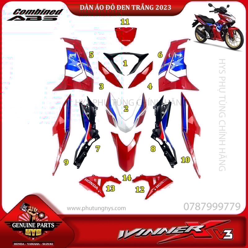 DÀN ÁO WINNER X V3 ĐỎ ĐEN TRẮNG (ABS)