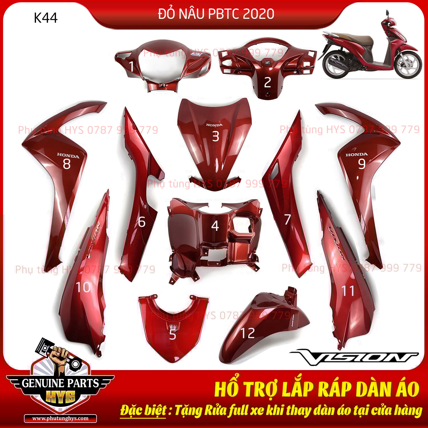 DÀN ÁO VISION K44 ĐỎ NÂU 2020 PHIÊN BẢN TIÊU CHUẨN