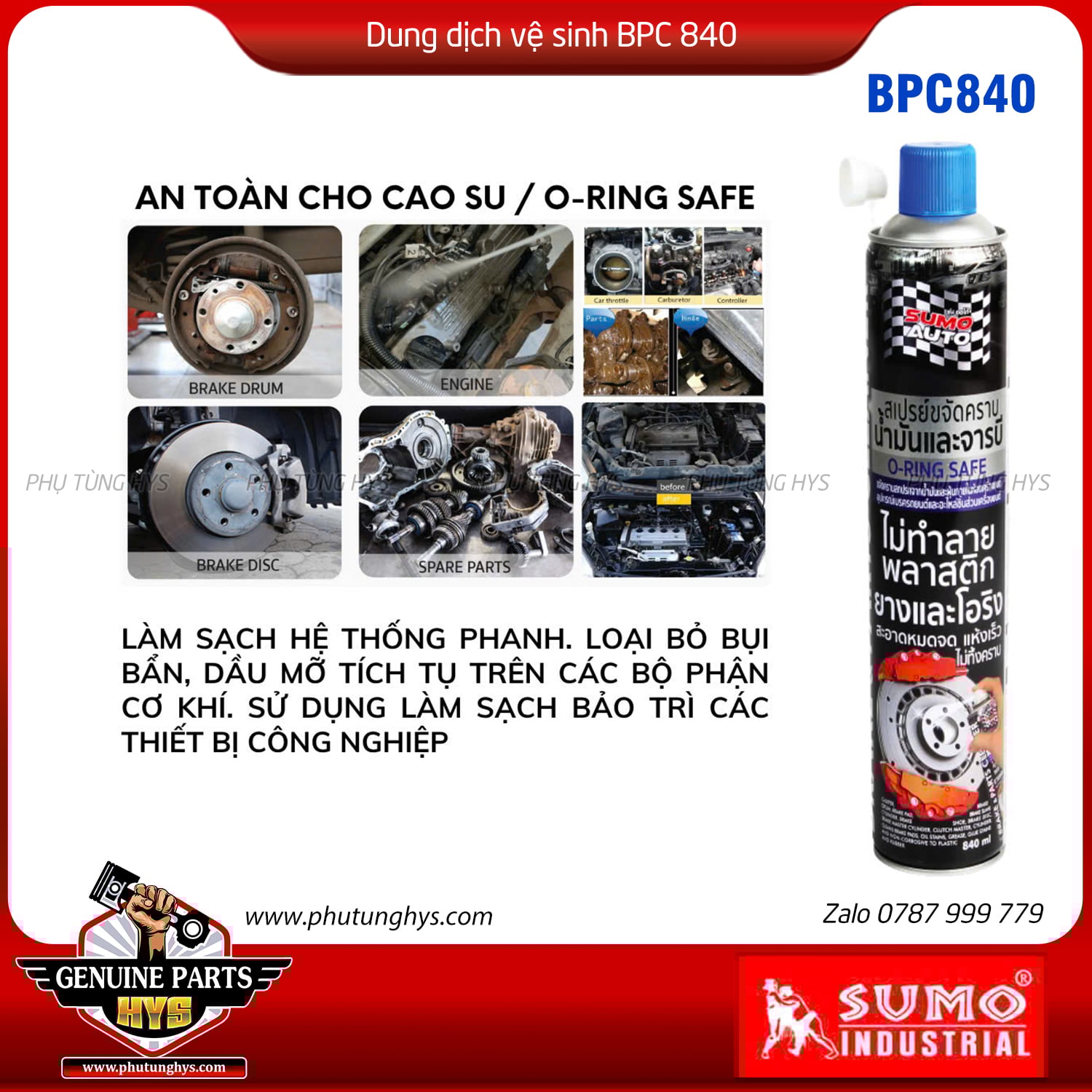 DUNG DỊCH VỆ SINH THẮNG - PHANH - DẦU MỠ SUMO BPC840