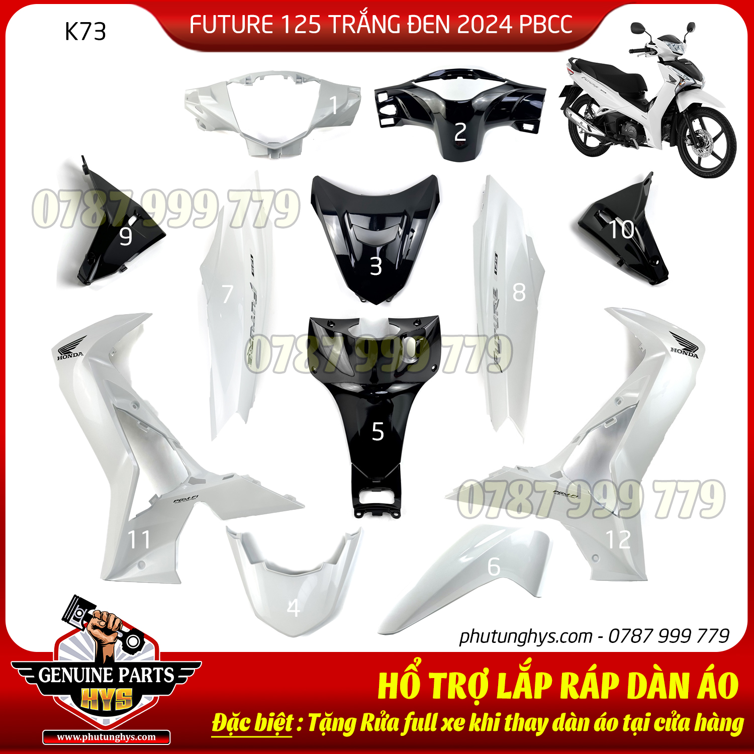 DÀN ÁO FUTURE 125 TRẮNG ĐEN 2024 PHIÊN BẢN CAO CẤP (12 MÓN)