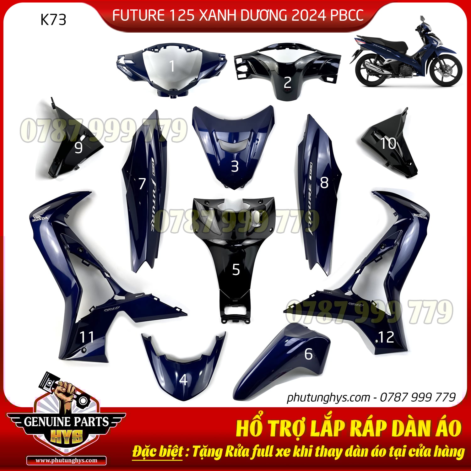 DÀN ÁO FUTURE 125 XANH DƯƠNG 2024 PHIÊN BẢN CAO CẤP (12 MÓN)