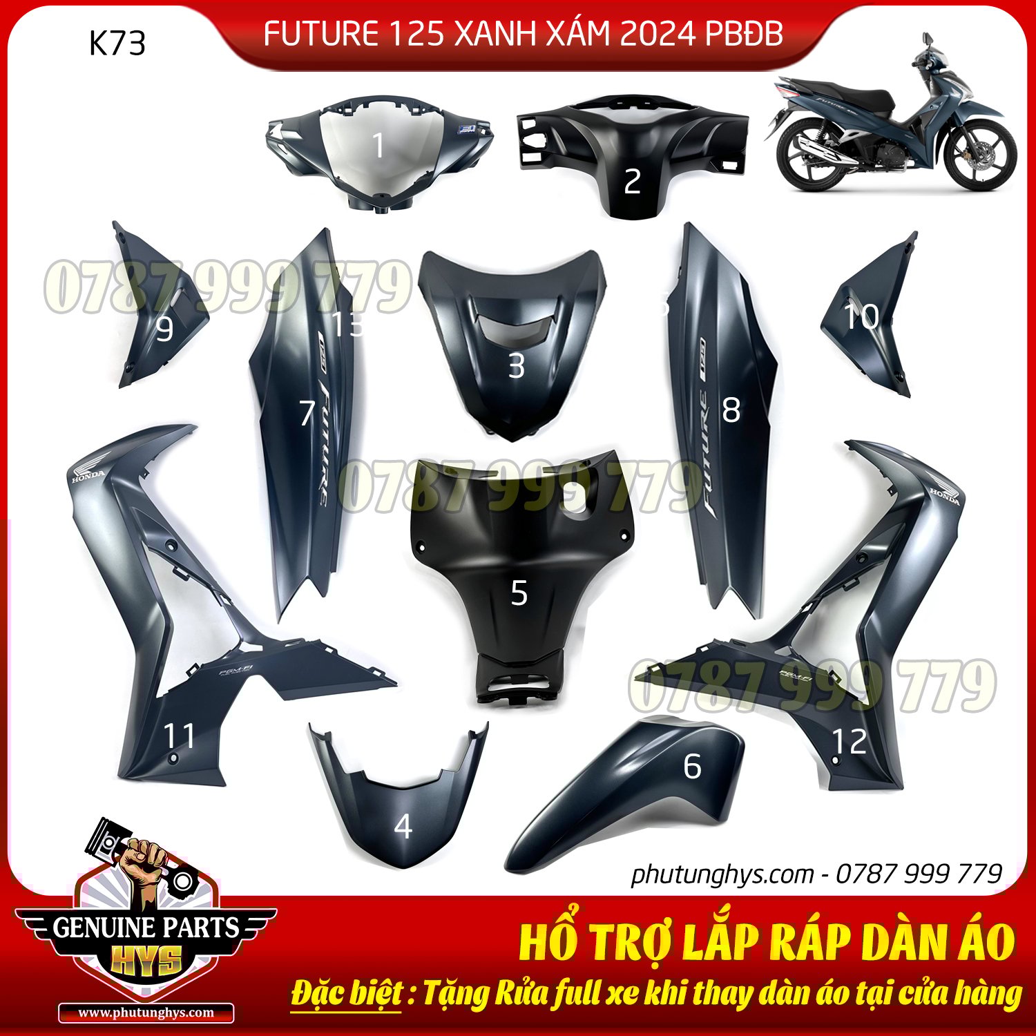 DÀN ÁO FUTURE 125 XANH XÁM NHÁM 2024 PHIÊN BẢN ĐẶC BIỆT (12 MÓN)
