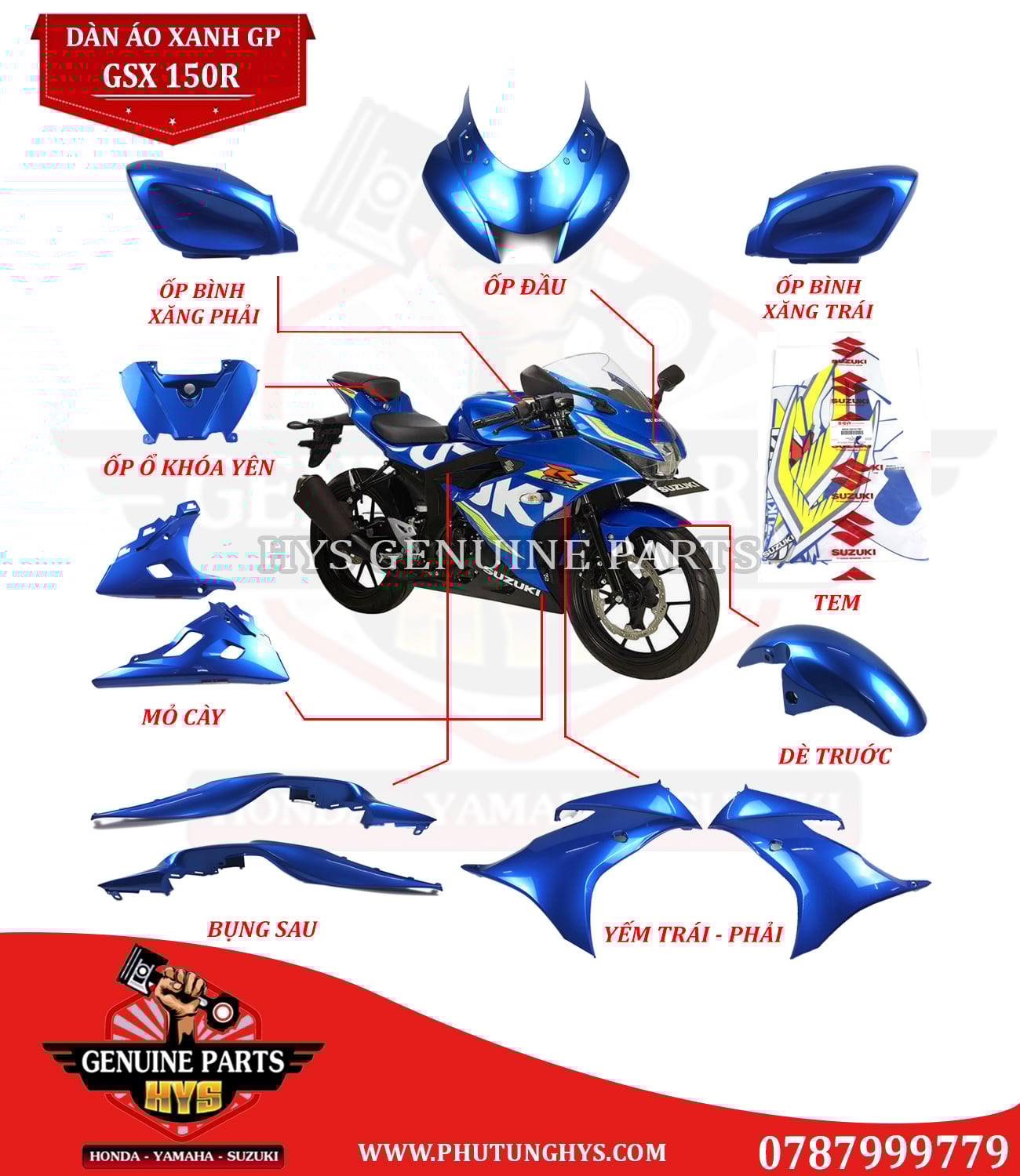 BỘ DÀN ÁO GSX 150R XANH GP