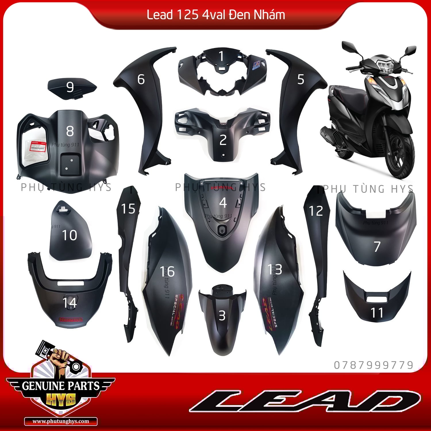 DÀN ÁO LEAD 125 4VAL ĐEN NHÁM BẢN ĐẶC BIỆT (2018 - 2022) 16 MÓN