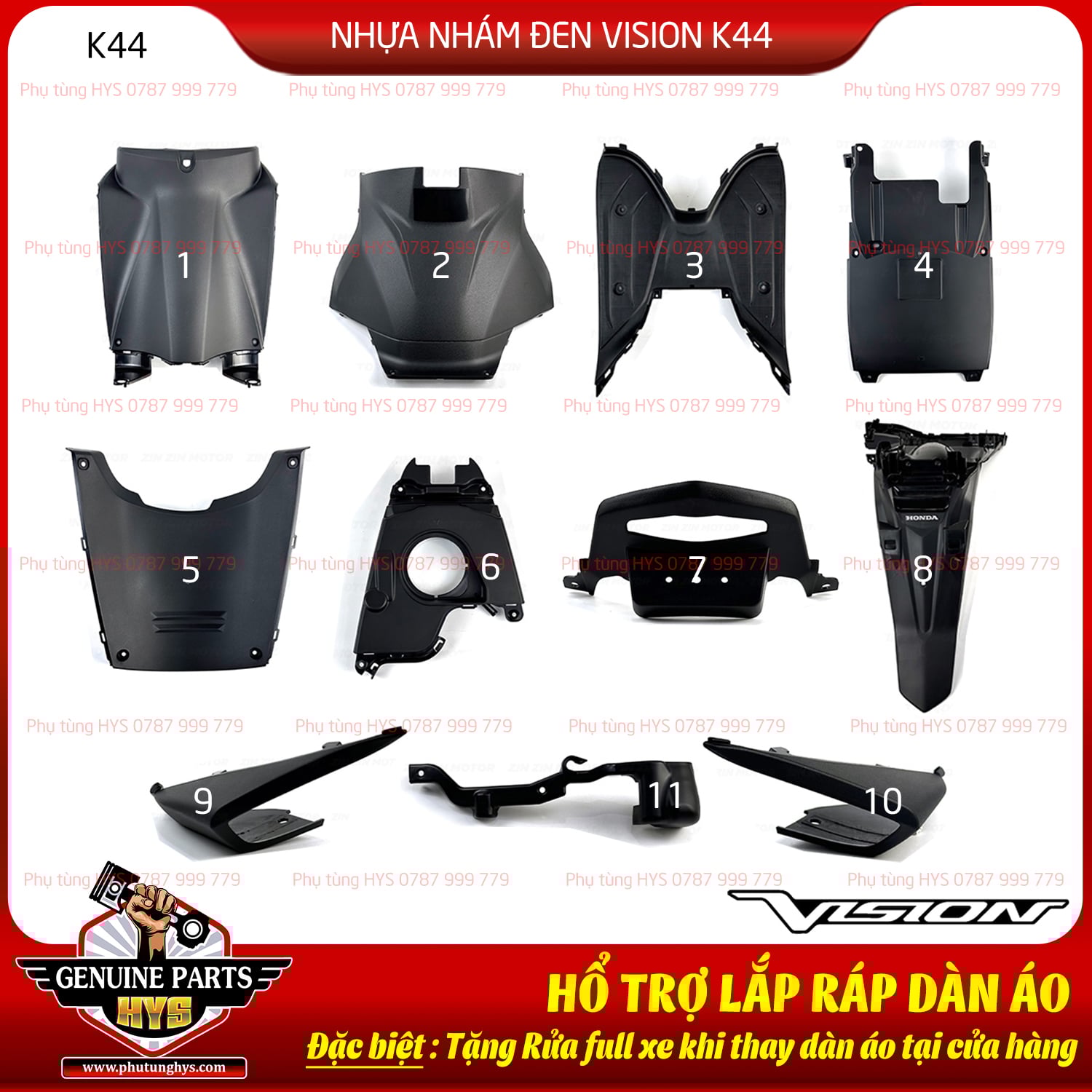 NHỰA NHÁM ĐEN VISION K44 (2015-2020) 11 MÓN