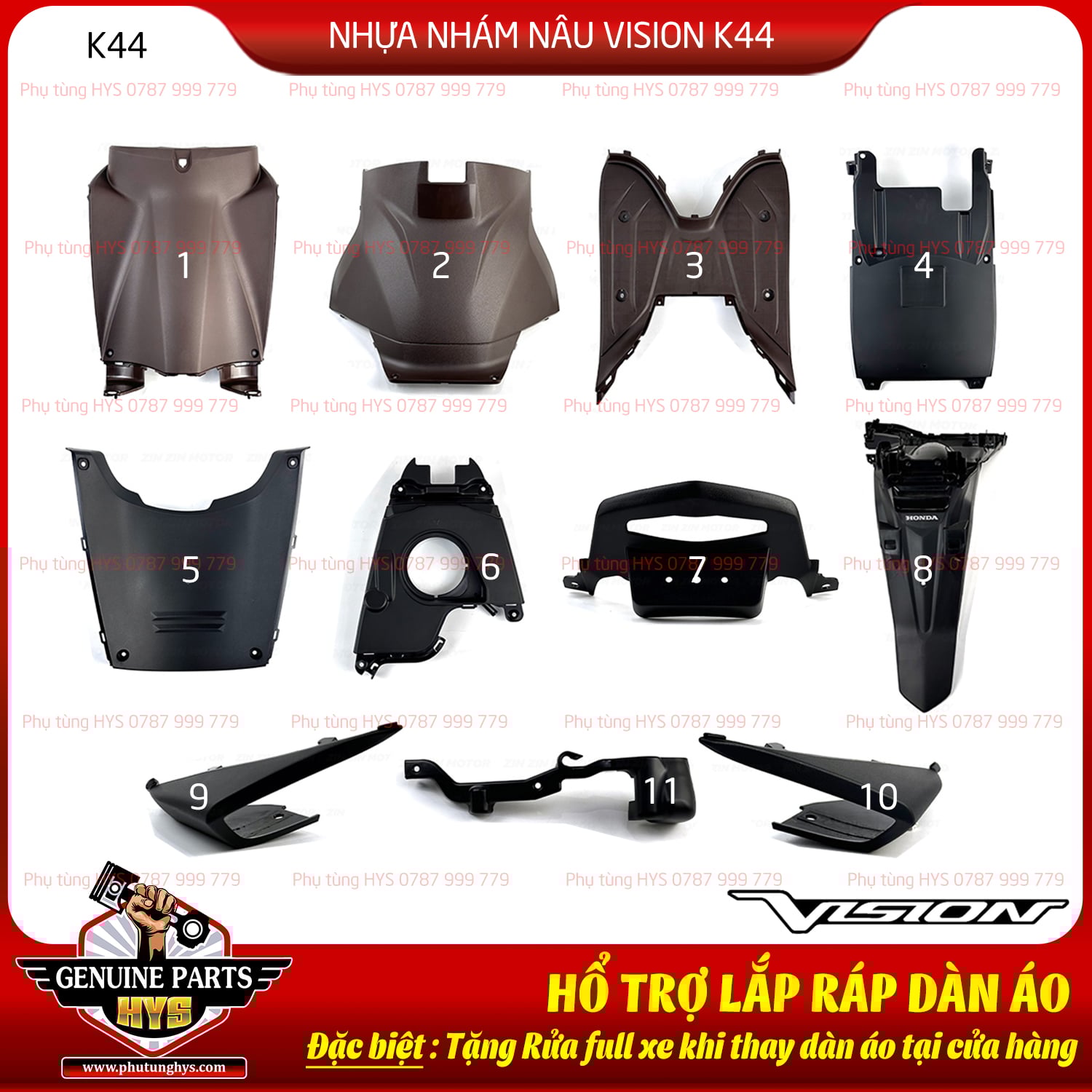 NHỰA NHÁM NÂU VISION K44 (2015-2020) 11 MÓN