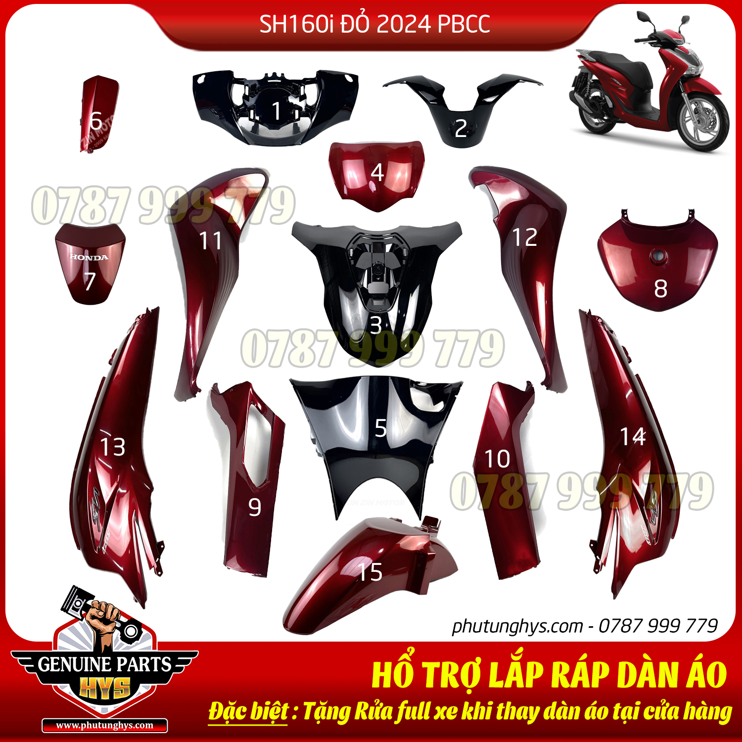 DÀN ÁO SH160i ĐỎ 2024 PHIÊN BẢN CAO CẤP