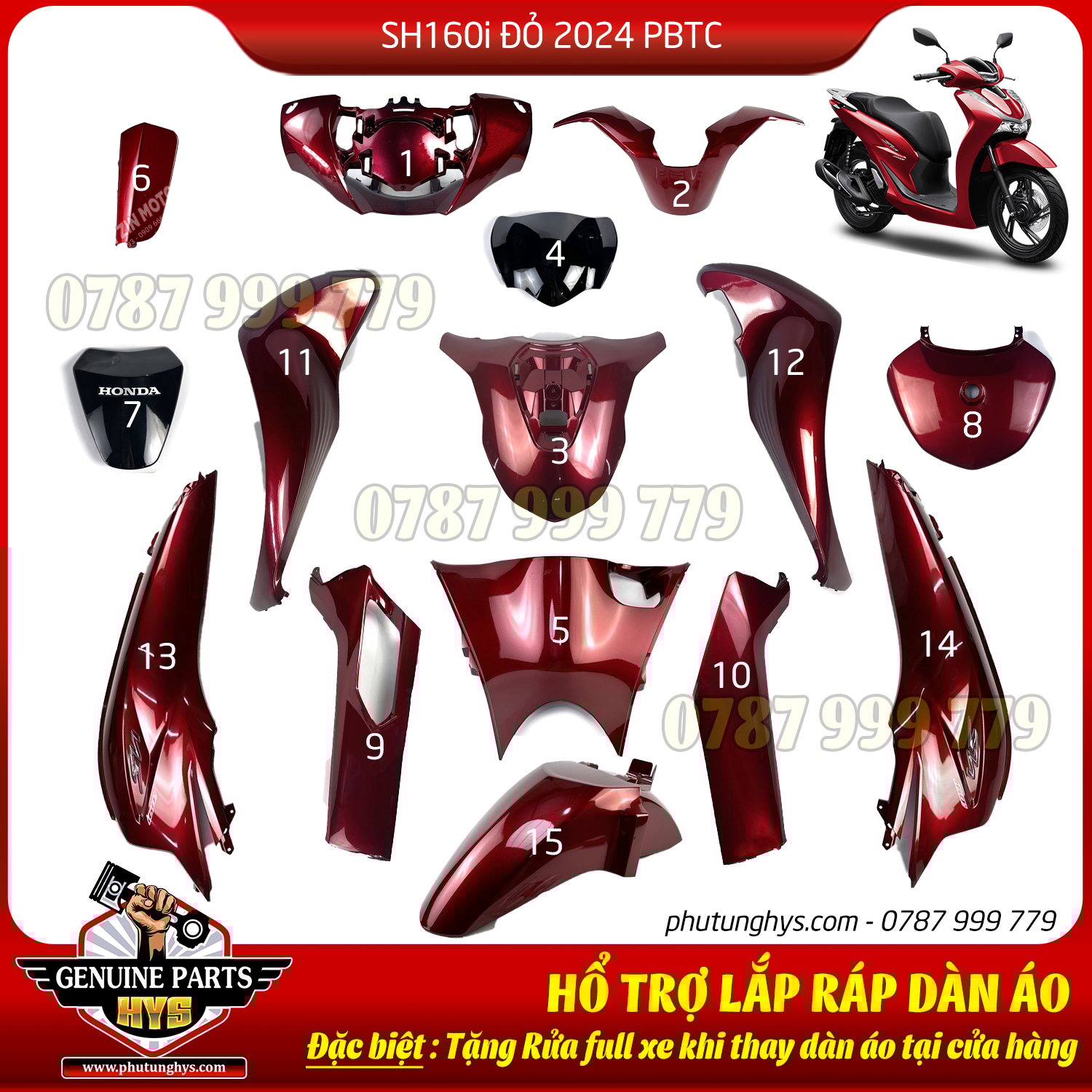 DÀN ÁO SH160i ĐỎ 2024 PHIÊN BẢN TIÊU CHUẨN