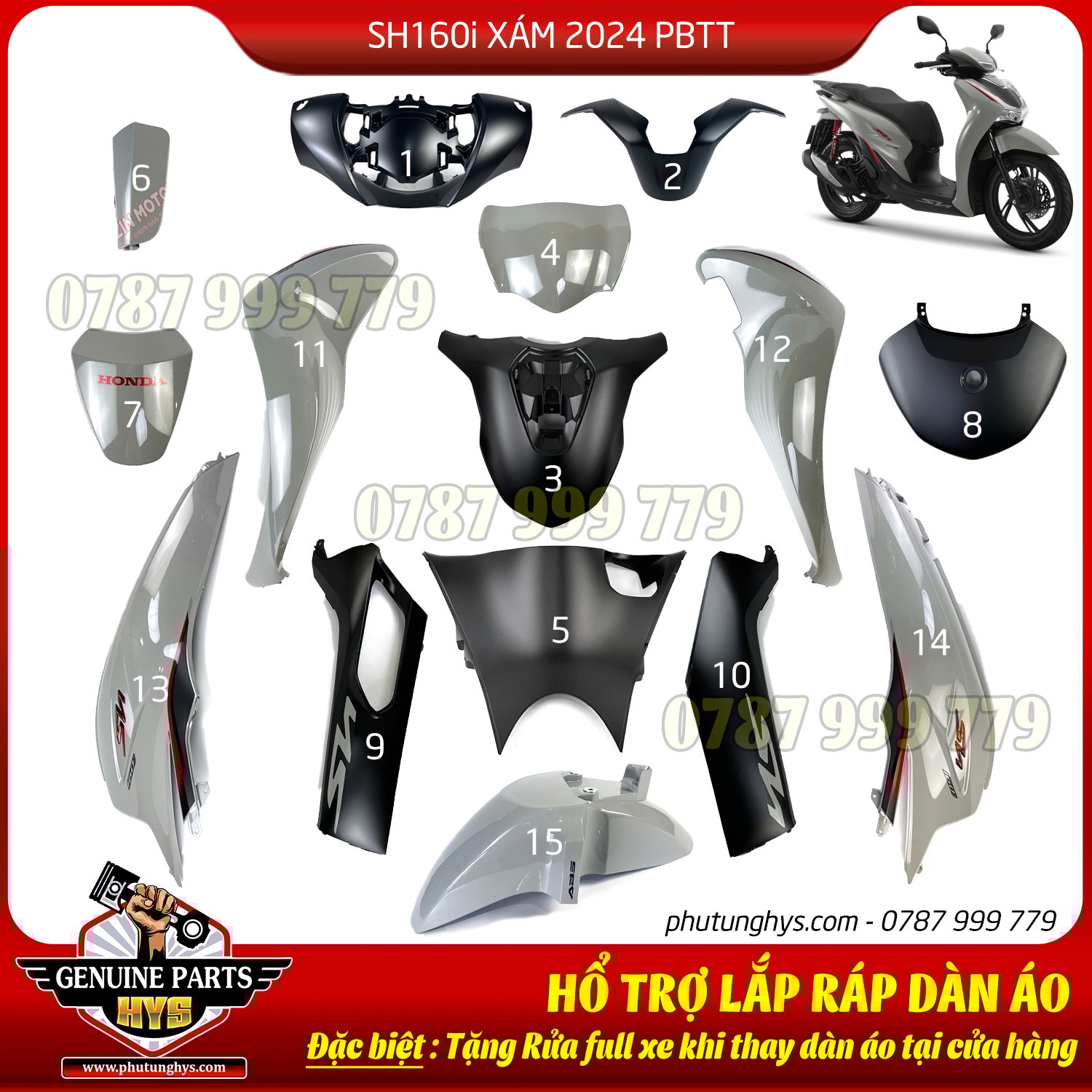 DÀN ÁO SH160i XÁM 2024 PHIÊN BẢN THỂ THAO