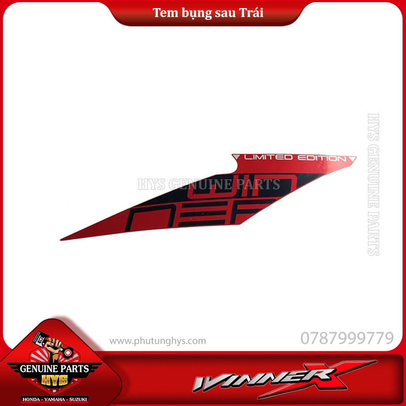 TEM BỤNG SAU WINNER X V2 TRÁI (BẢN ĐEN ĐỎ XÁM 2021)