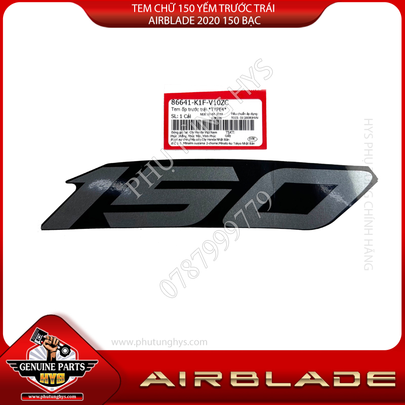 TEM CHỮ 150 YẾM TRƯỚC TRÁI AIRBLADE 2020 150 BẠC