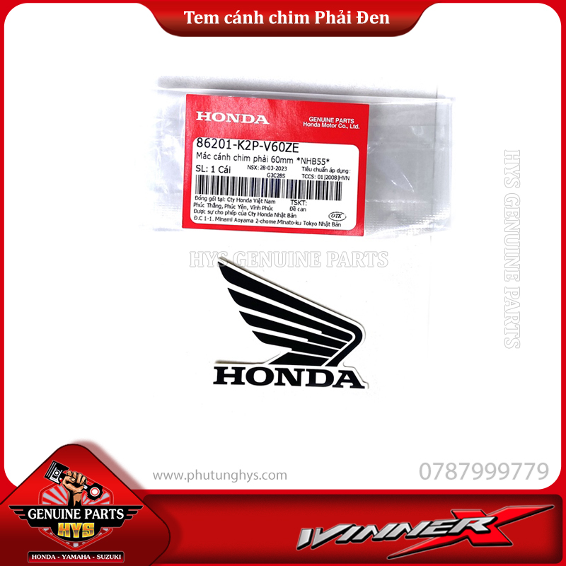 TEM HONDA CÁNH CHIM YẾM TRƯỚC WINNER X V3 PHẢI (BẢN TRẮNG ĐEN 2022)
