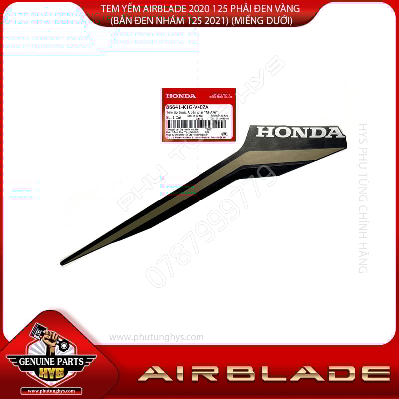 TEM YẾM AIRBLADE 2020 125 PHẢI ĐEN VÀNG (BẢN ĐEN NHÁM 125 2021) (MIẾNG DƯỚI)
