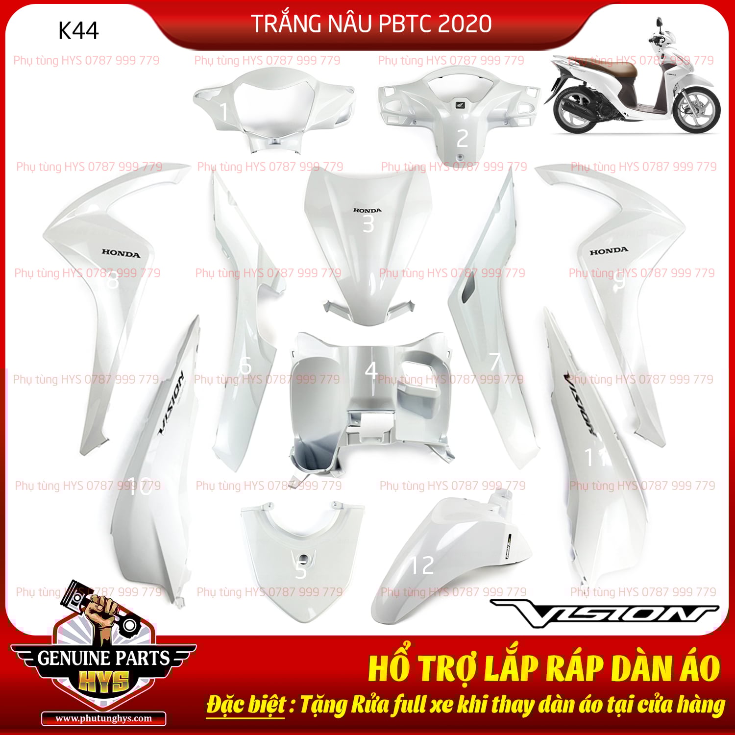 DÀN ÁO VISION K44 TRẮNG NÂU 2020 PHIÊN BẢN TIÊU CHUẨN