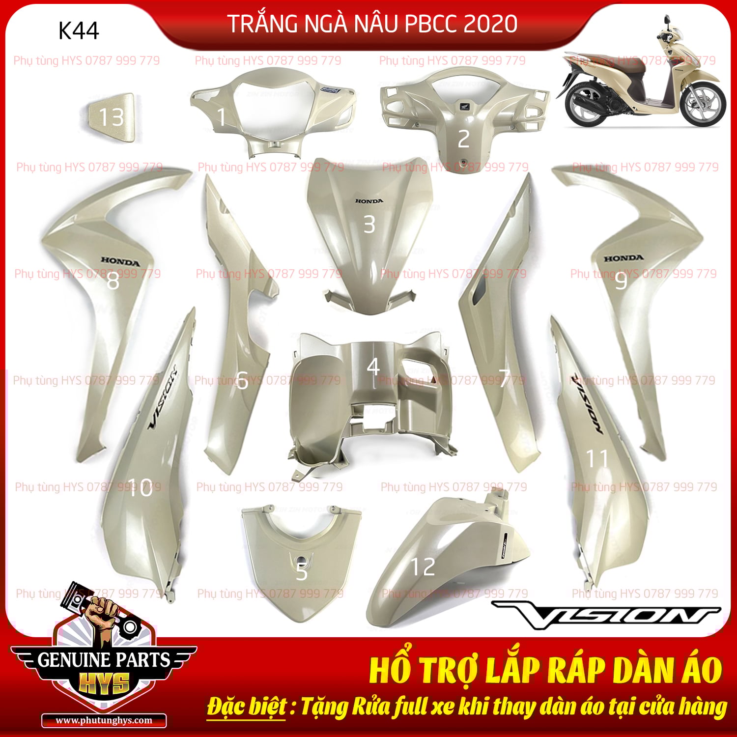 DÀN ÁO VISION K44 TRẮNG NGÀ NÂU 2020 PHIÊN BẢN CAO CẤP