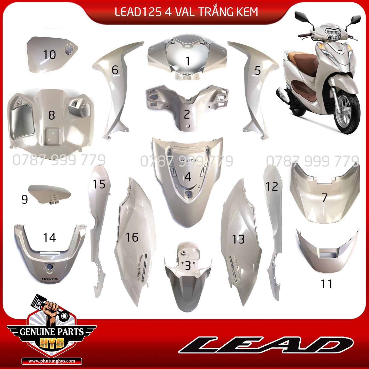 DÀN ÁO LEAD 125 4VAL TRẮNG TRÀ SỮA - TRẮNG NÂU KEM 16 MÓN (2018 - 2022)