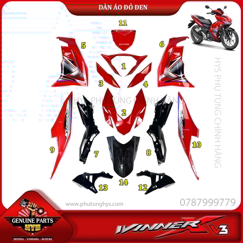 DÀN ÁO WINNER X V3 ĐỎ Đ​​​​​​​EN