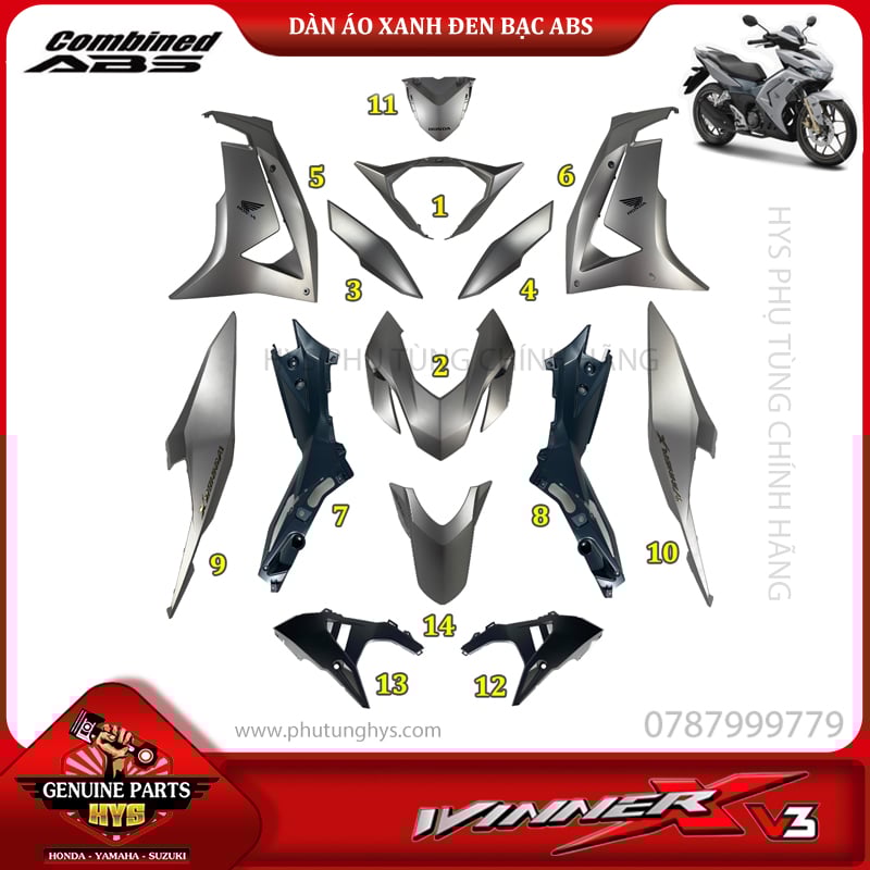 DÀN ÁO WINNER X V3 XANH ĐEN BẠC (ABS)
