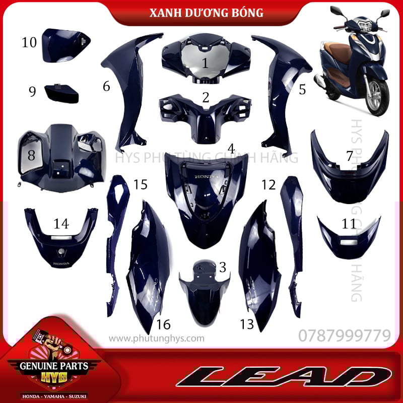 DÀN ÁO LEAD 125 XANH DƯƠNG BÓNG (2018 - 2022) 16 MÓN