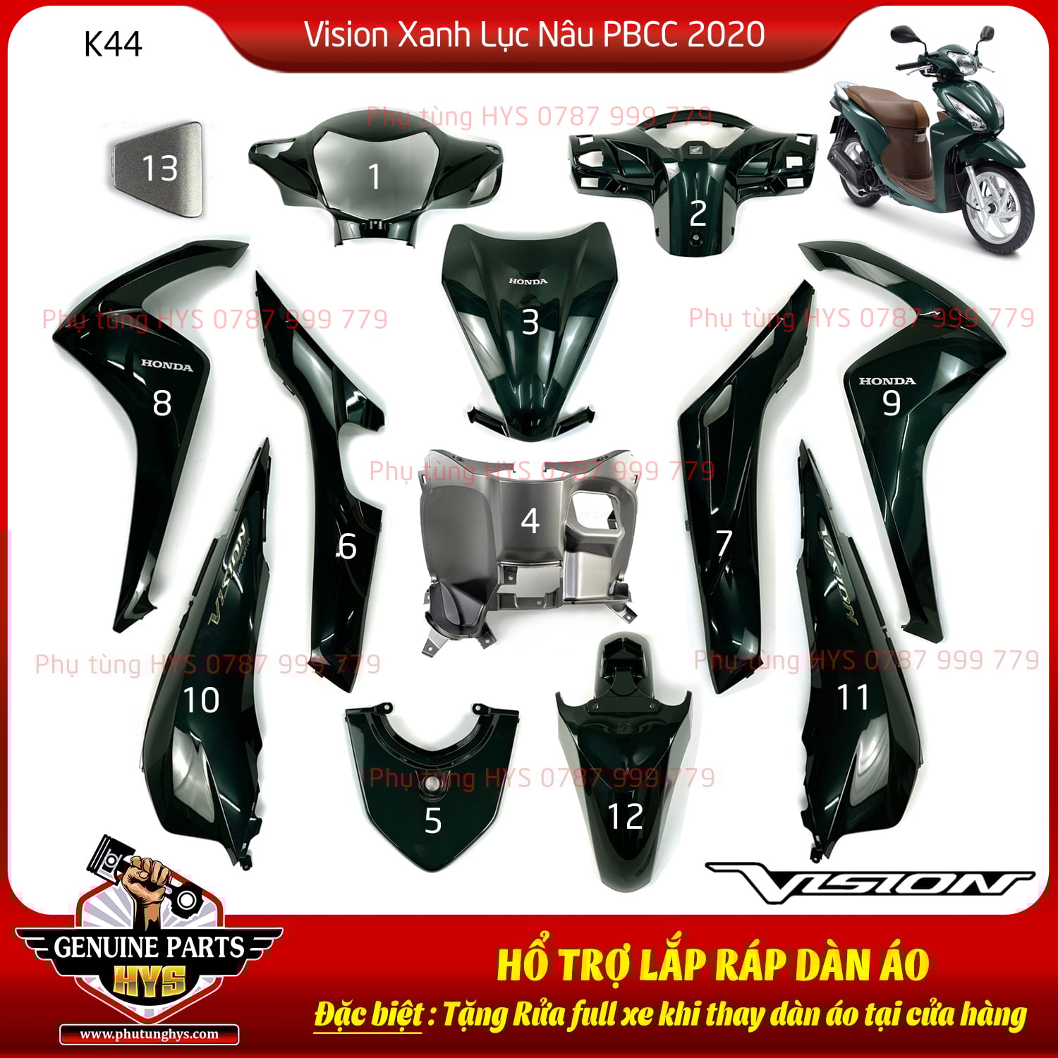 DÀN ÁO VISION K44 XANH LỤC NÂU 2020 PHIÊN BẢN CAO CẤP