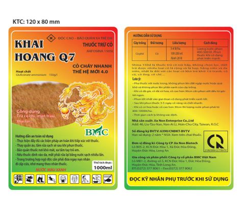  Trừ cỏ không chọn lọc Q7 ( Jiafosina 150SL ) - Trừ cỏ đã kháng Glyphosate, các loại cỏ khó trị: mần trầu, cỏ tranh, cỏ cú, cỏ chỉ 