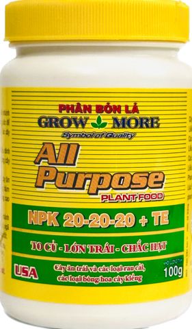  Phân bón lá Grow More 20-20-20 + TE,  To Củ - Lớn Trái - Chắc Hạt 