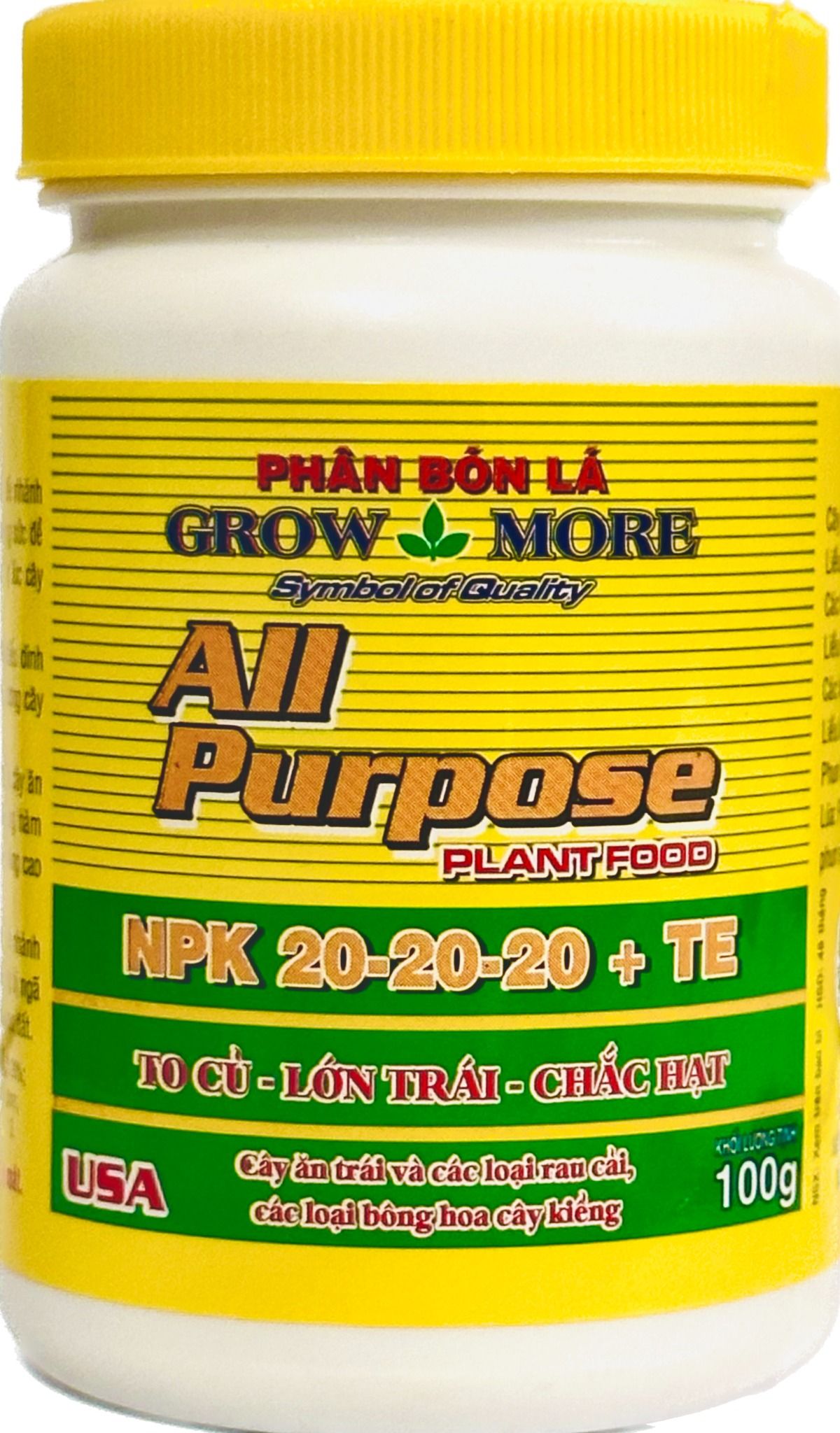Phân bón lá Grow More 20-20-20 + TE,  To Củ - Lớn Trái - Chắc Hạt