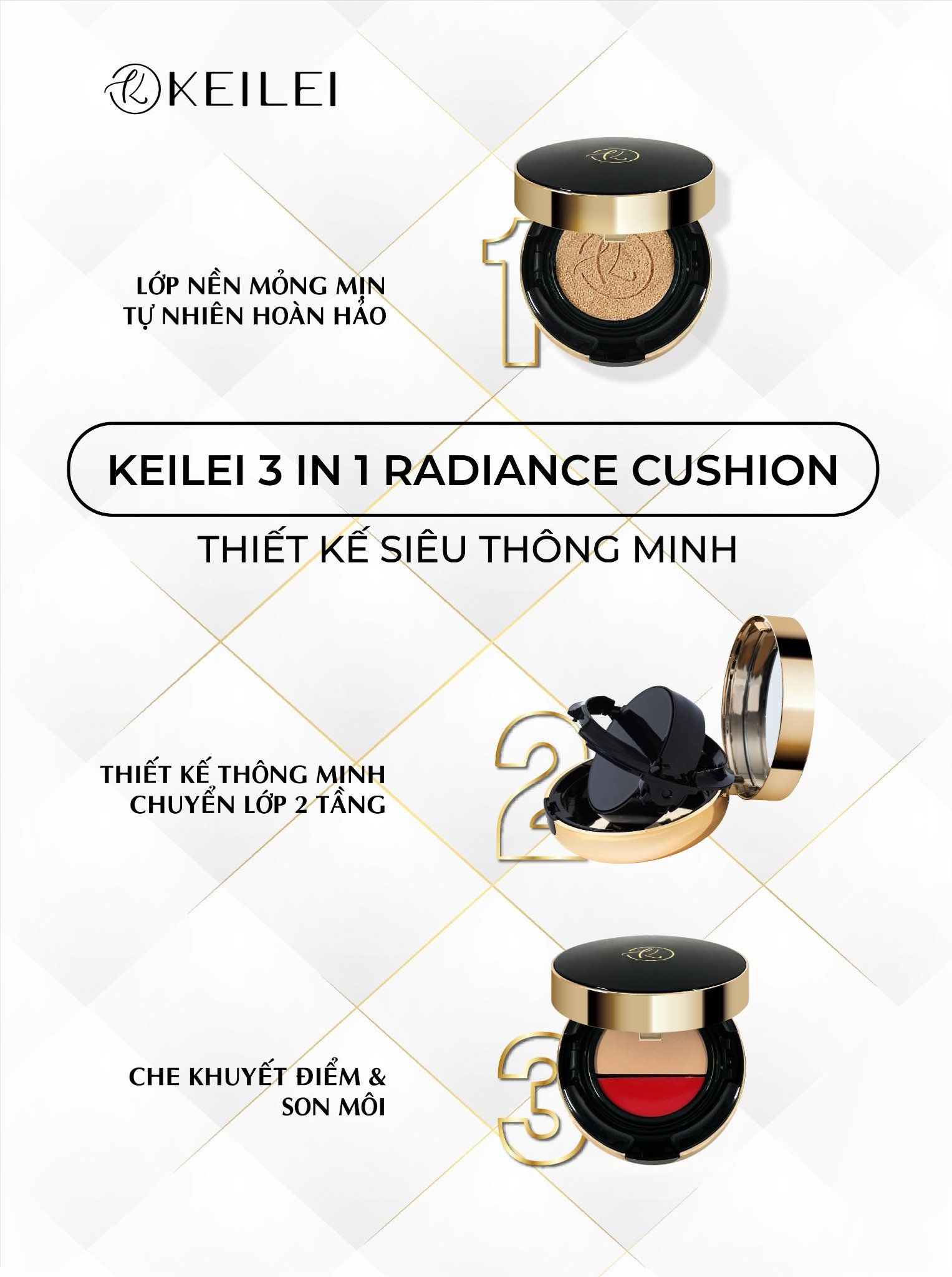  PHẤN NƯỚC ĐA NĂNG 3 TRONG 1 KEILEI - 3 IN 1 RADIANCE CUSHION 