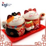  Tượng mèo thần tai Cầu Duyên 3 ( hũ đựng bánh kẹo mứt tết ) ( 26x12x12cm) 