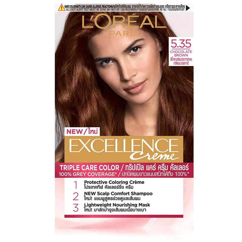  Màu Nhuộm Dưỡng Tóc Phủ Bạc L'Oreal Excellence Crème #5.35 Chocolate Brown 5.35 Nâu Socola 172ml 