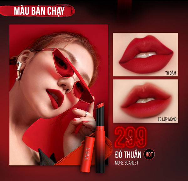  Son Lì Mịn Môi Siêu Nhẹ Maybelline New York Color Sensational Ultimatte #299 More Scarlet Đỏ Thuần 1.7g - DATE 