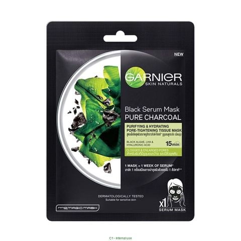  Mặt nạ tinh chất rong biển & than tre thanh lọc da Garnier Charcoal & Black Algae Serum Mask 28ml 