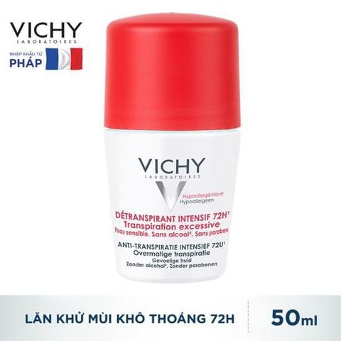  Lăn Khử Mùi Giúp Khô Thoáng Vùng Da Dưới Cánh Tay 72h Vichy Detransprirant Intensif 72h Transpiration Excessive (50ml) - Pháp 