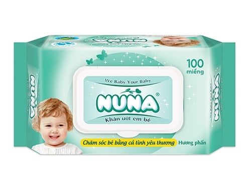  Khăn Uớt Em Bé Nuna Hương Phấn Baby Dịu Nhẹ 100 Miếng. 