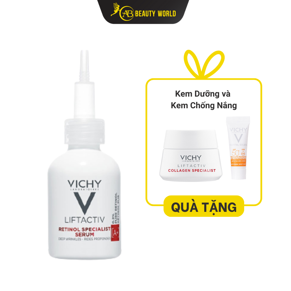  Bộ Sản phẩm Vichy Retinol Serum 30ml Cải thiện nếp nhăn sâu Tặng Kem dưỡng & Kem chống nắng Minisize 