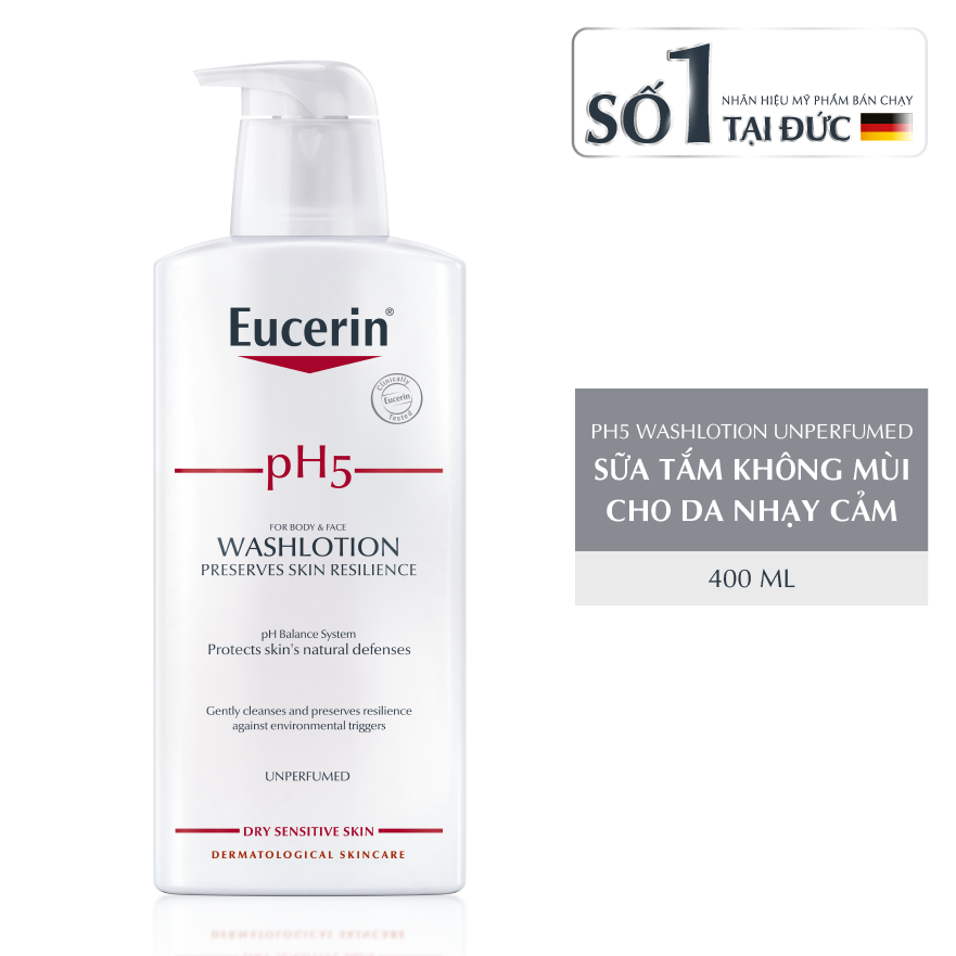  Sữa Tắm Không Mùi Cho Da Nhạy Cảm Eucerin Sensitive Skin pH5 Washlotion 400ml 