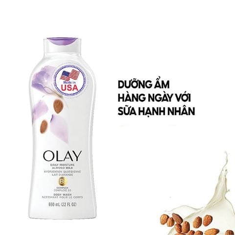  Sữa tắm trắng da dưỡng ẩm Olay Hydrating Clean Almond Milk 650ml 