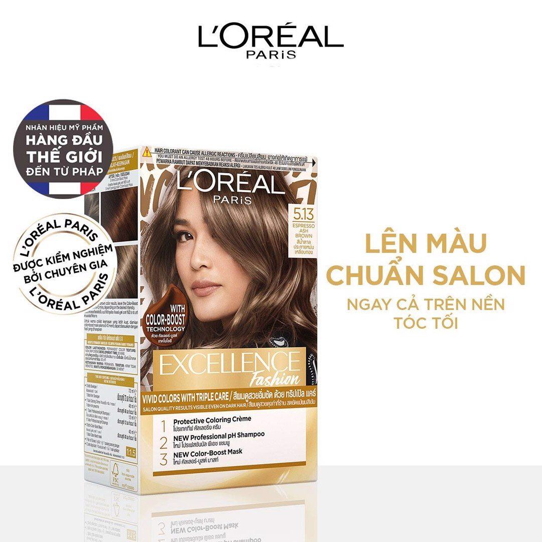  Kem Nhuộm Dưỡng Tóc L'Oreal Excellence Fashion Hair Color Cream #5.13 Ashy Nude Brown Nâu Ánh Tro 172ml 