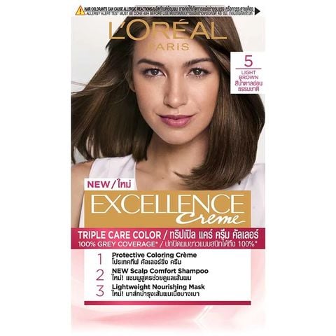  Màu Nhuộm Dưỡng Tóc Phủ Bạc L'Oréal Excellence Crème #05 Natural Light Brown Nâu Hạt Dẻ 172ml 