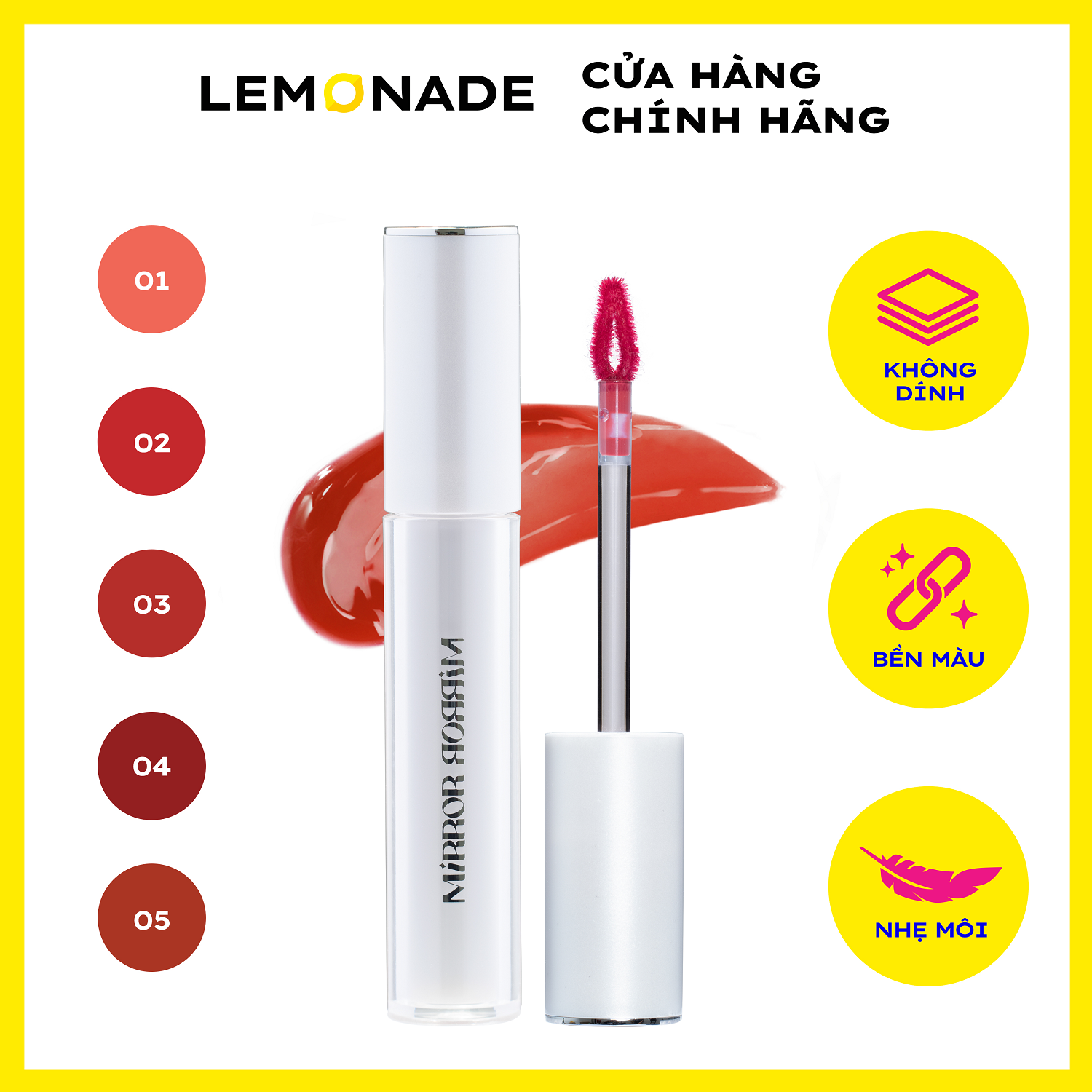 Son Tint Bóng Lemonade Mirror Mirror Water Tint #01. Pure Sunshine (4g) (IP01)