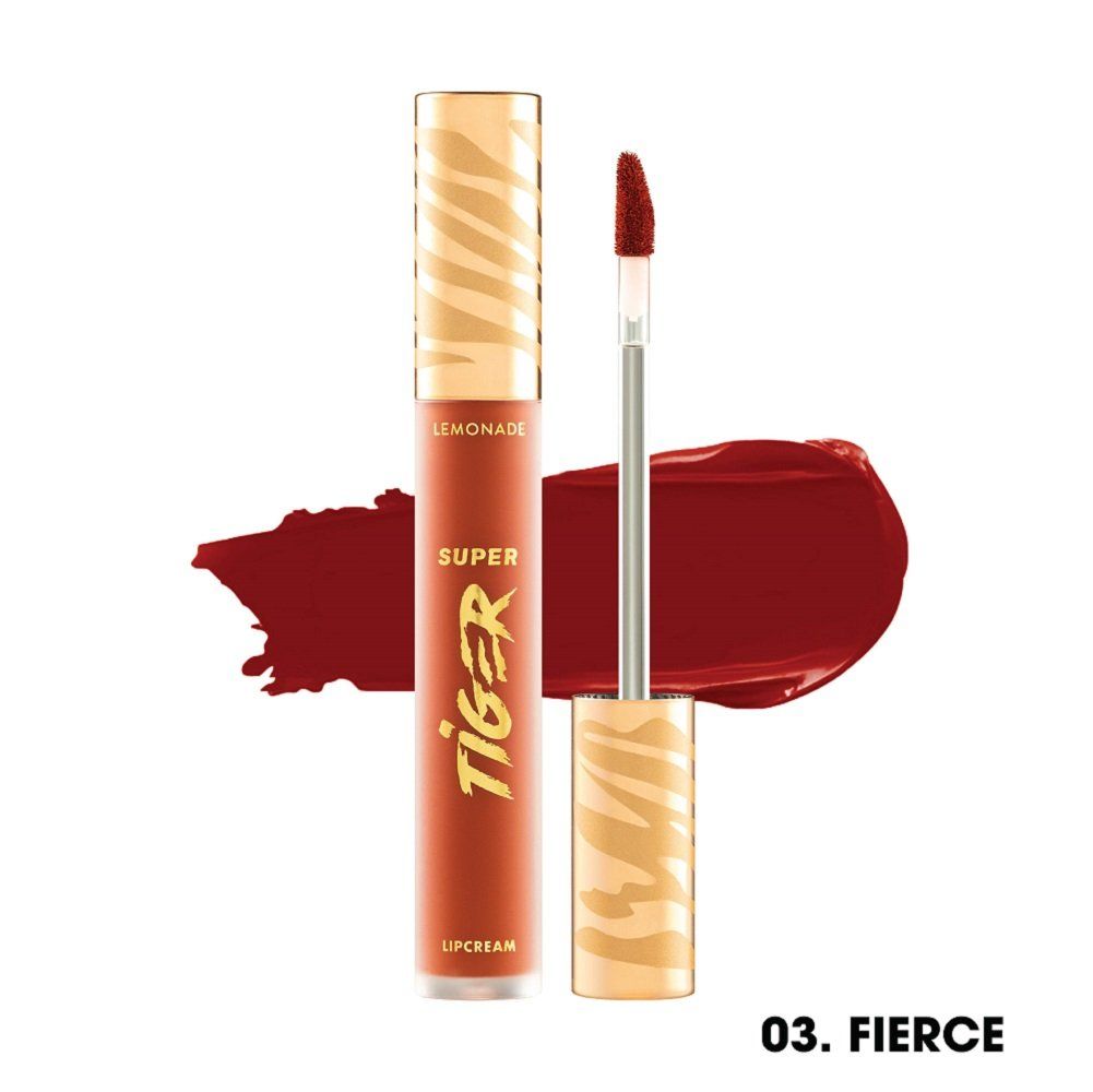  Son Kem Lì Lemonade Supertiger Lipcream #03 Fierce Màu Đỏ Cam Nâu 5g 