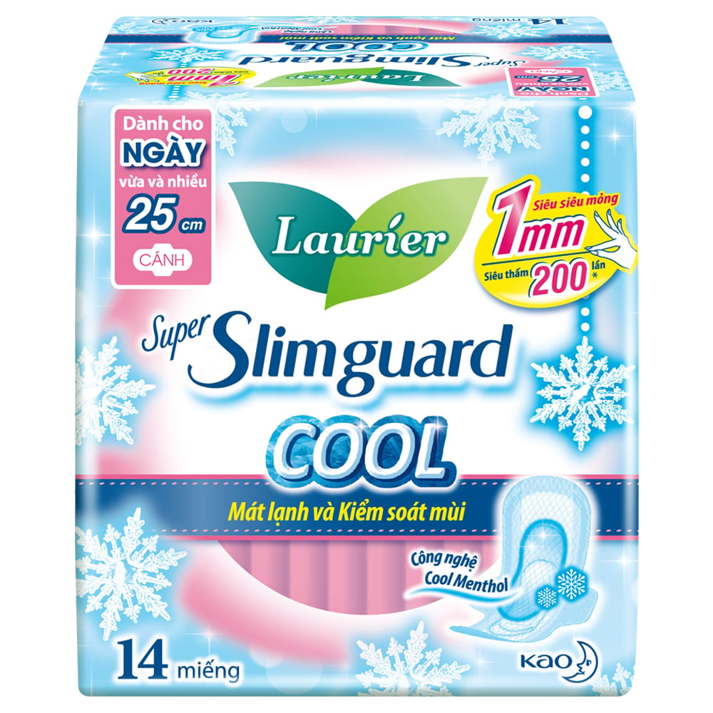 Băng Vệ Sinh Siêu Mỏng Mát Lạnh Laurier Super Slimguard Cool 25cm 1mm 25cm 14 Miếng