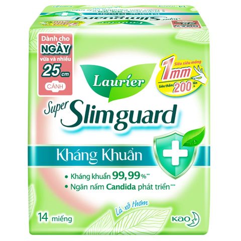  Băng Vệ Sinh Siêu Mỏng Kháng Khuẩn Laurier Super Slimguard 25cm 14 Miếng 