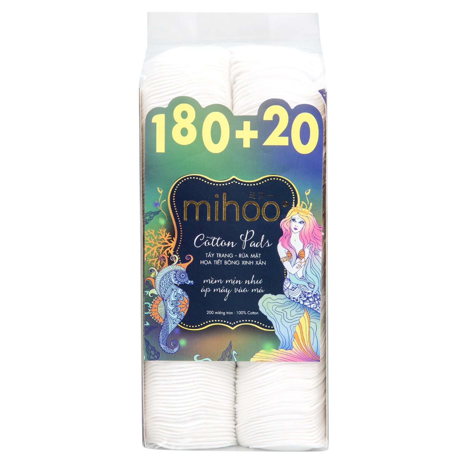  Bông Tẩy Trang Mihoo Mermaid Cotton Pads Túi 200 Miếng 