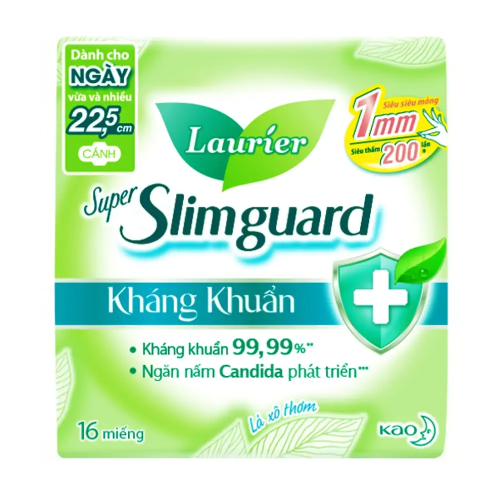  Băng Vệ Sinh Ngày Kháng Khuẩn Siêu Mỏng 1mm Laurier Super Slimguard 16 Miếng 