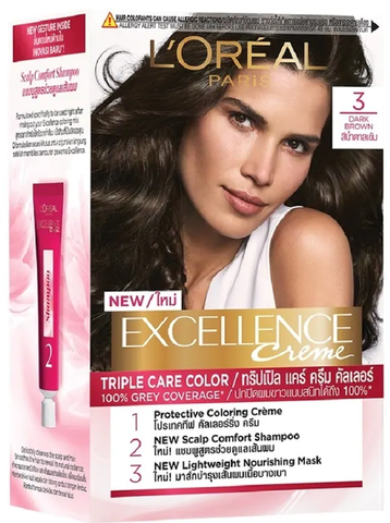  Màu Nhuộm Dưỡng Tóc Phủ Bạc Loreal Excellence Crème #3 Dark Brown Nâu Đen Tự Nhiên 172ml 